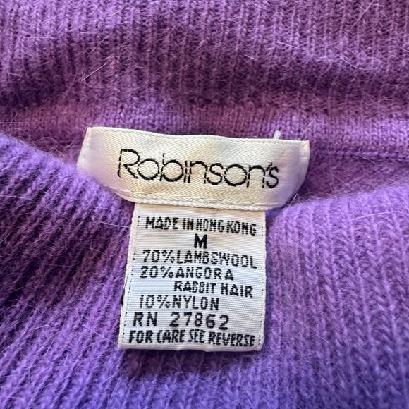 Vintage Purple Angora Lambswool  blend Turtleneck Sweater M Soft Fuzzy Pullover - Picture 3 of 6